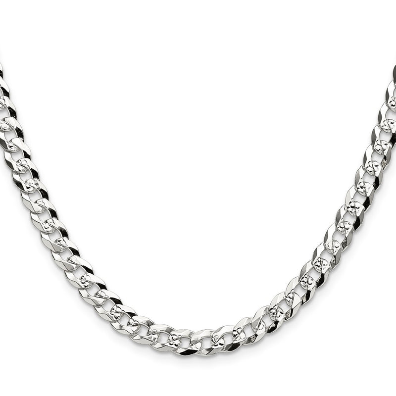 Sterling Silver 5.9mm Flat D/c Pave Curb Chain