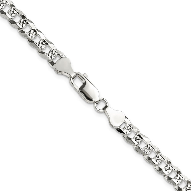 Sterling Silver 5.9mm Flat D/c Pave Curb Chain