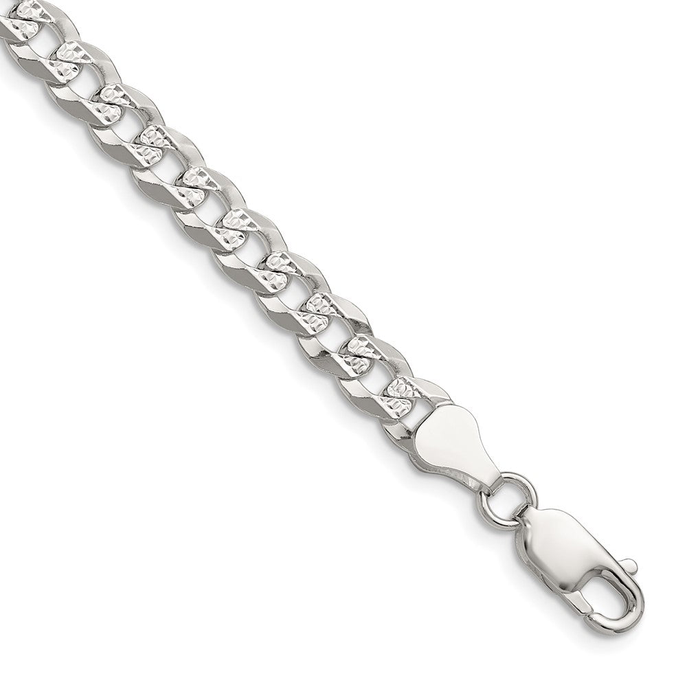 Sterling Silver 5.9mm Flat D/c Pave Curb Chain