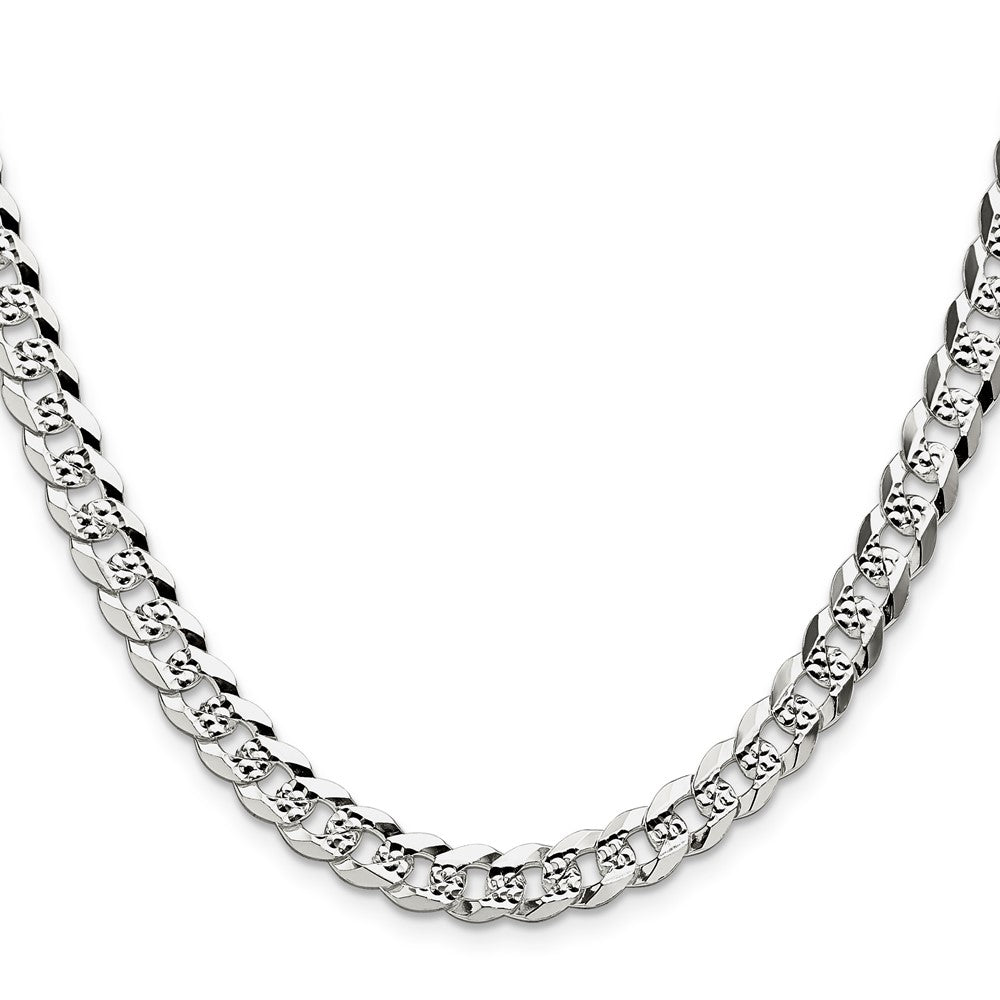 Sterling Silver 6.75mm Flat D/c Pave Curb Chain
