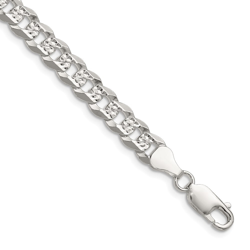 Sterling Silver 6.75mm Flat D/c Pave Curb Chain