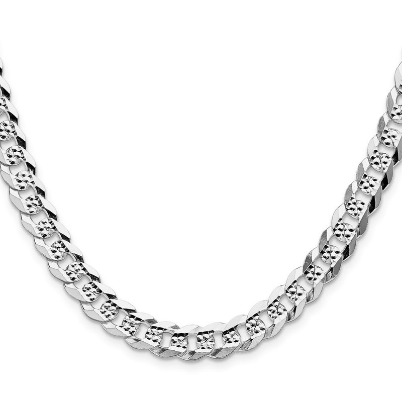 Sterling Silver 7.9mm Flat D/c Pave Curb Chain