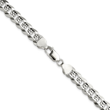 Sterling Silver 7.9mm Flat D/c Pave Curb Chain