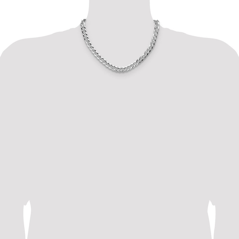 Sterling Silver 7.9mm Flat D/c Pave Curb Chain