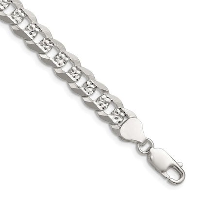 Sterling Silver 7.9mm Flat D/c Pave Curb Chain