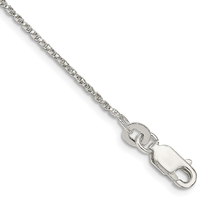 10 Inch Sterling Silver 1.25mm Twisted Box Chain Anklet