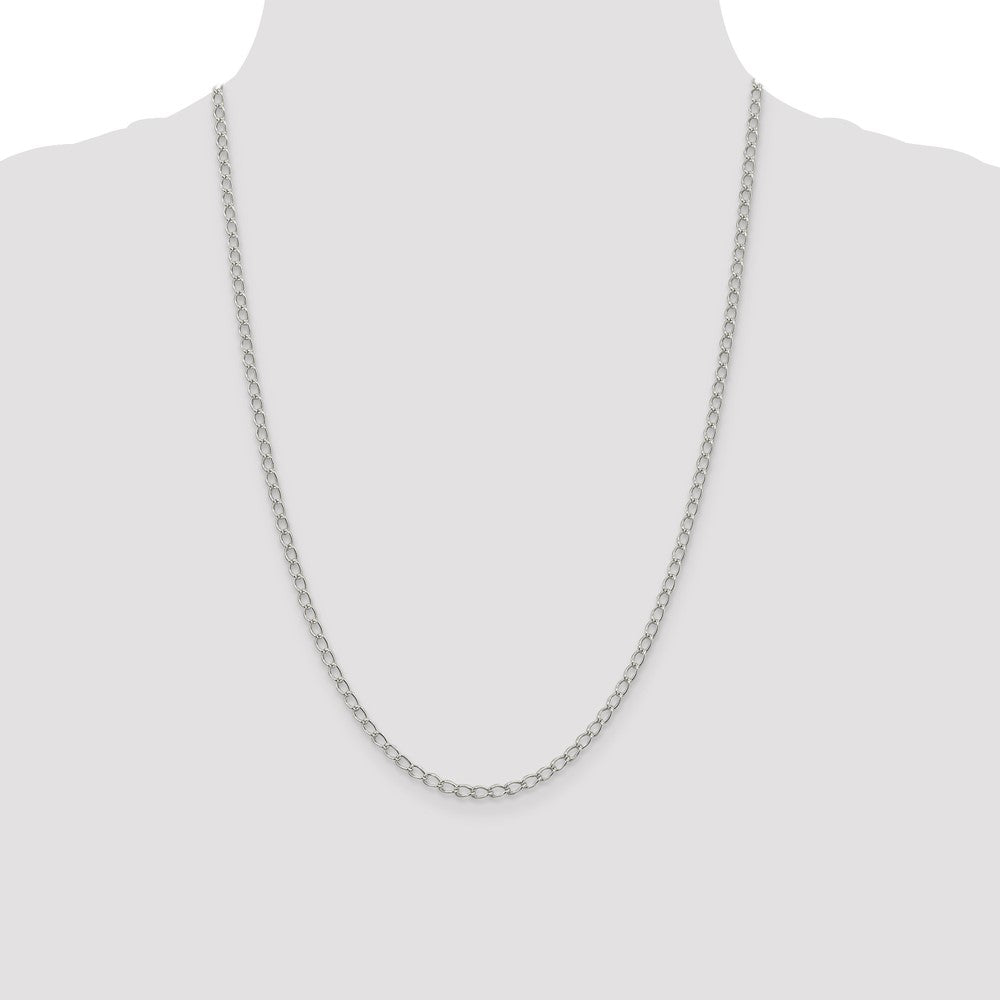 24 Inch Sterling Silver 3mm Half Round Wire Open Curb Chain Necklace
