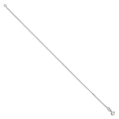 10 Inch Sterling Silver 1mm Open Elongated Link Curb Chain Anklet