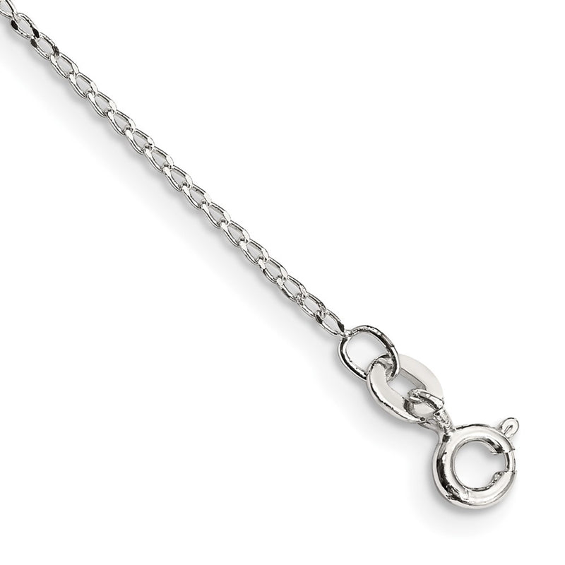 10 Inch Sterling Silver 1mm Open Elongated Link Curb Chain Anklet