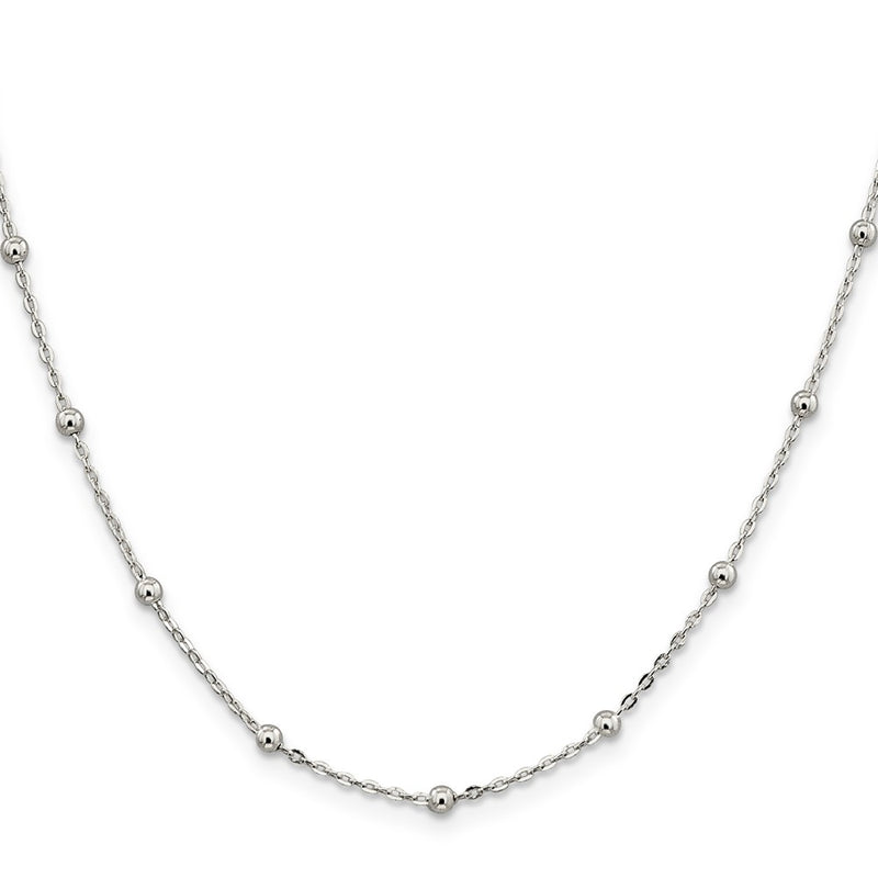 16 Inch Sterling Silver 1.3mm Fancy Beaded Chain Necklace