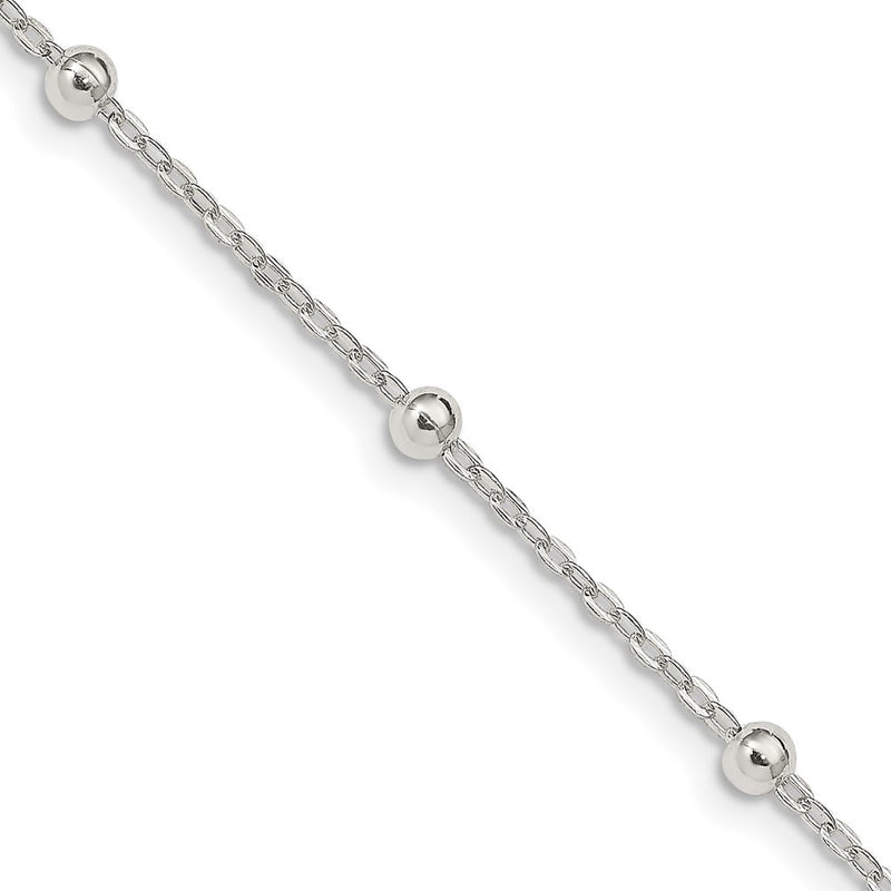 16 Inch Sterling Silver 1.3mm Fancy Beaded Chain Necklace