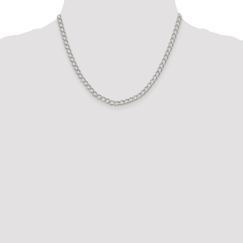 18 Inch Sterling Silver 4.5mm Half Round Wire Open Curb Chain Necklace