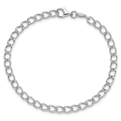 Sterling Silver Amore La Vita Rhodium-Plated Polished 4.5mm 8 Inch Half Round Wire Curb Chain With Fancy Lobster Clasp Charm Bracelet