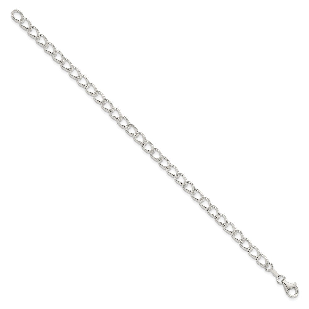 Sterling Silver Amore La Vita Rhodium-Plated Polished 5.3mm Half Round Wire Curb Chain With Fancy Lobster Clasp Charm Bracelet