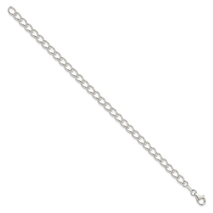 Sterling Silver Amore La Vita Rhodium-Plated Polished 5.3mm Half Round Wire Curb Chain With Fancy Lobster Clasp Charm Bracelet