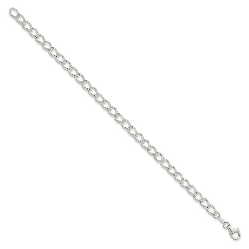 Sterling Silver Amore La Vita Rhodium-Plated Polished 5.3mm 7 Inch Half Round Wire Curb Chain With Fancy Lobster Clasp Charm Bracelet