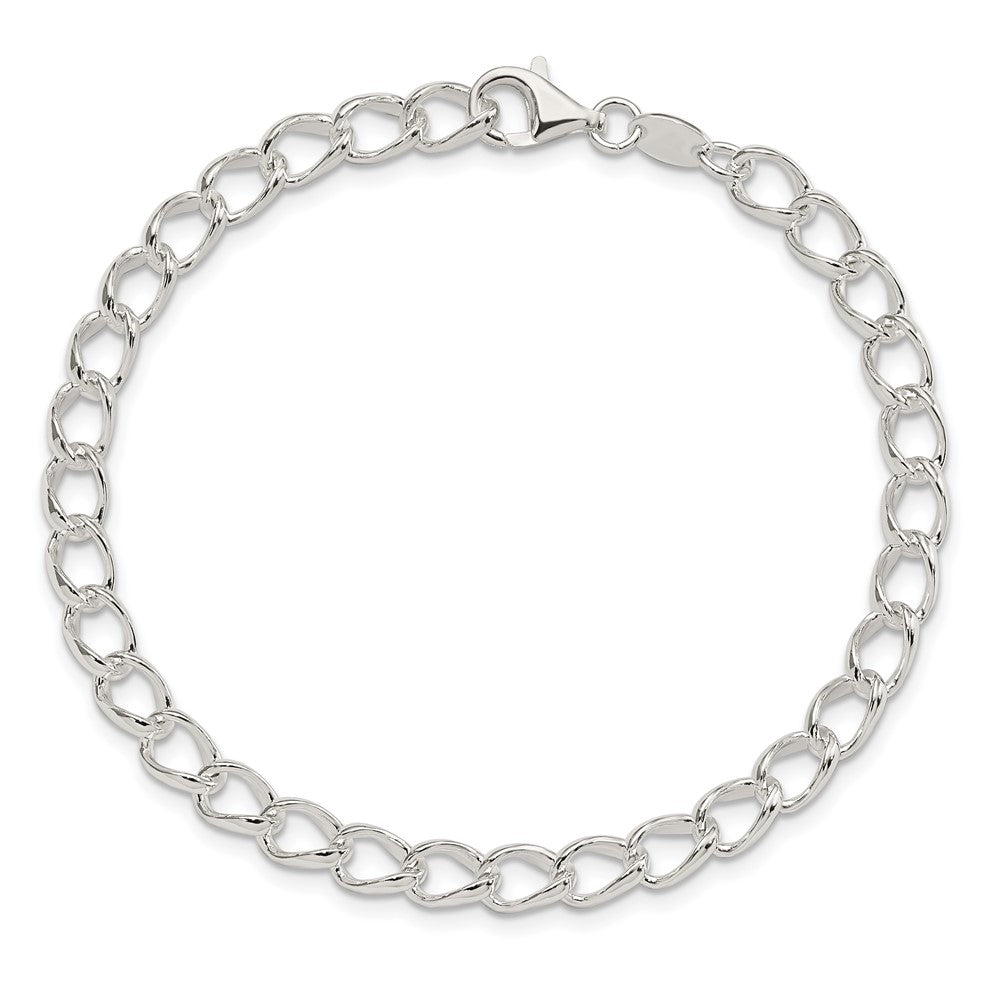Sterling Silver Amore La Vita Rhodium-Plated Polished 5.3mm Half Round Wire Curb Chain With Fancy Lobster Clasp Charm Bracelet