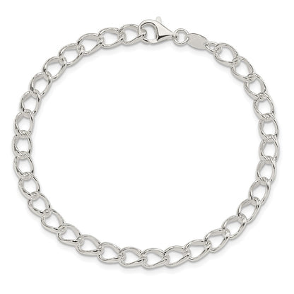 Sterling Silver Amore La Vita Rhodium-Plated Polished 5.3mm Half Round Wire Curb Chain With Fancy Lobster Clasp Charm Bracelet