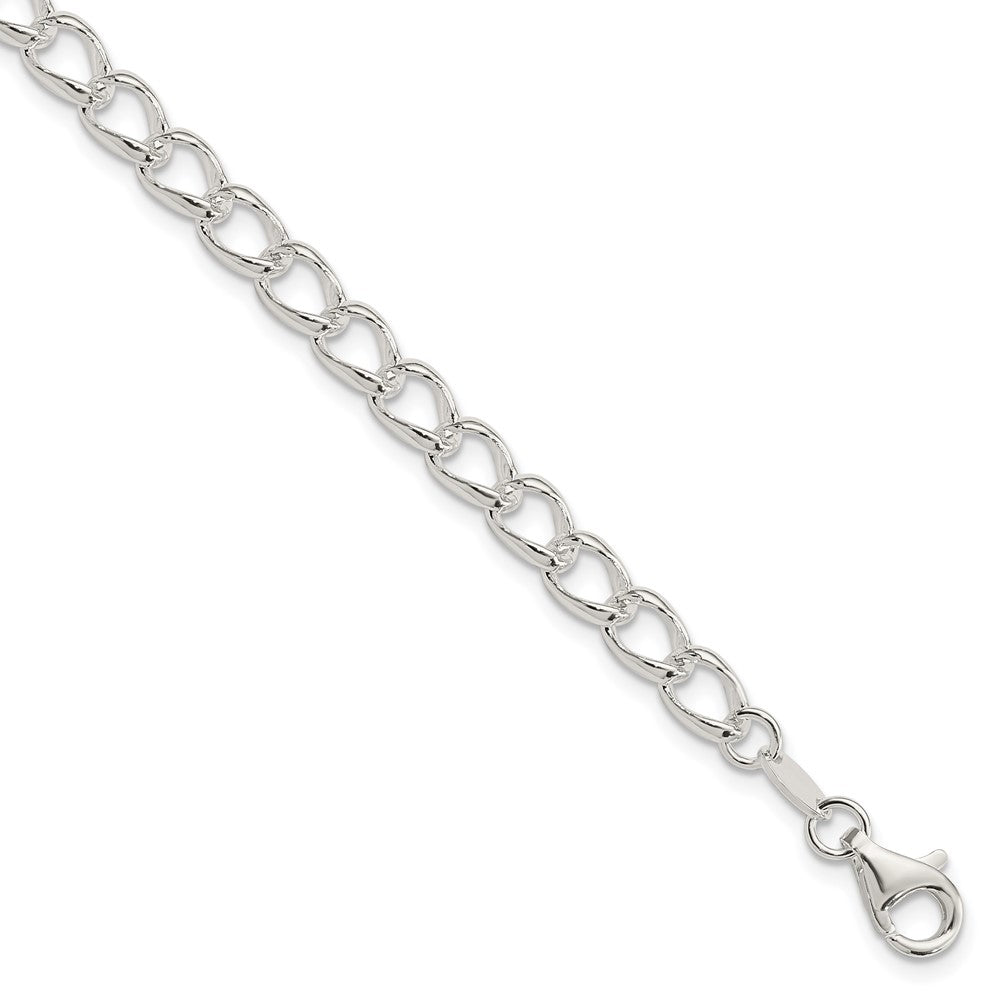 Sterling Silver Amore La Vita Rhodium-Plated Polished 5.3mm Half Round Wire Curb Chain With Fancy Lobster Clasp Charm Bracelet