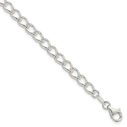 Sterling Silver Amore La Vita Rhodium-Plated Polished 5.3mm Half Round Wire Curb Chain With Fancy Lobster Clasp Charm Bracelet