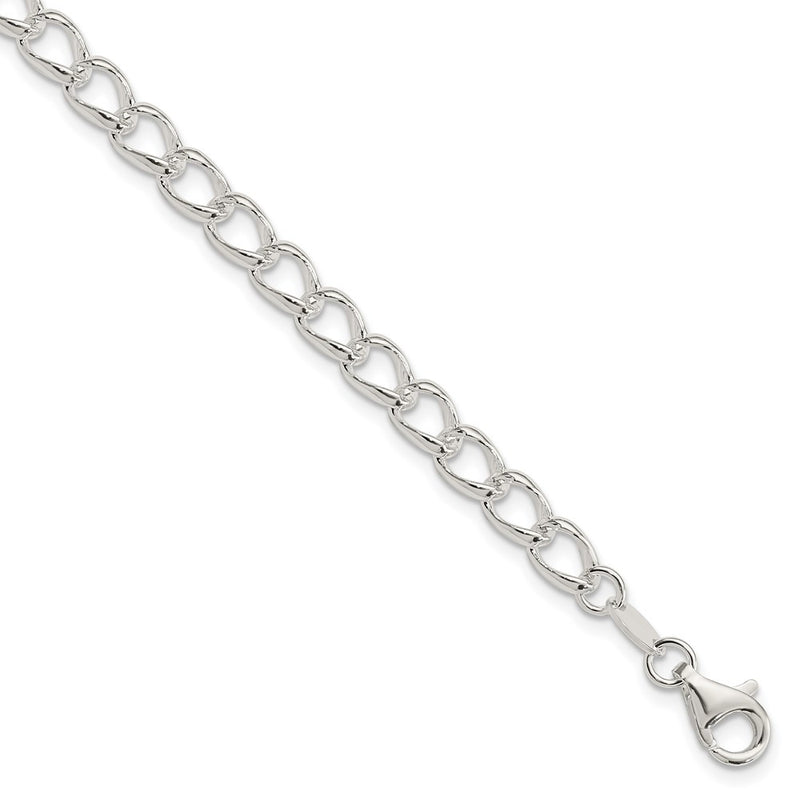 Sterling Silver Amore La Vita Rhodium-Plated Polished 5.3mm 7 Inch Half Round Wire Curb Chain With Fancy Lobster Clasp Charm Bracelet