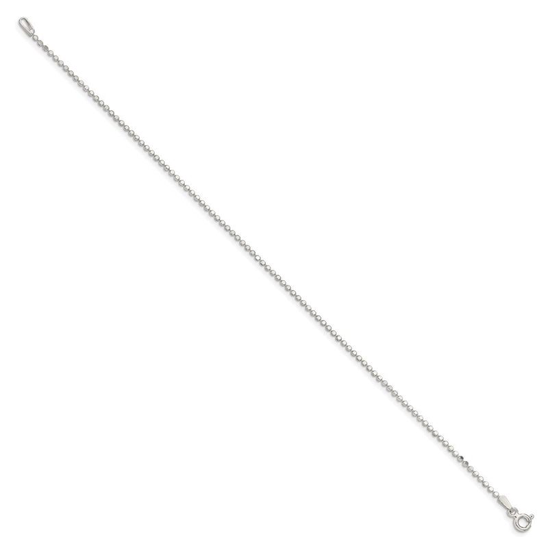 9 Inch Sterling Silver 1.15mm Square Fancy Beaded Chain Anklet