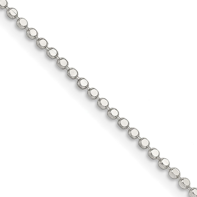 14 Inch Sterling Silver 1.15mm Square Fancy Beaded Chain Necklace
