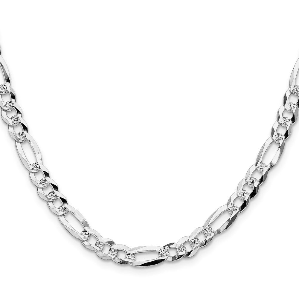 Sterling Silver 6.1mm Flat D/c Pave Figaro Chain Necklace