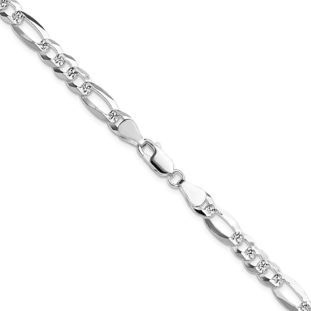 Sterling Silver 6.1mm Flat D/c Pave Figaro Chain Necklace
