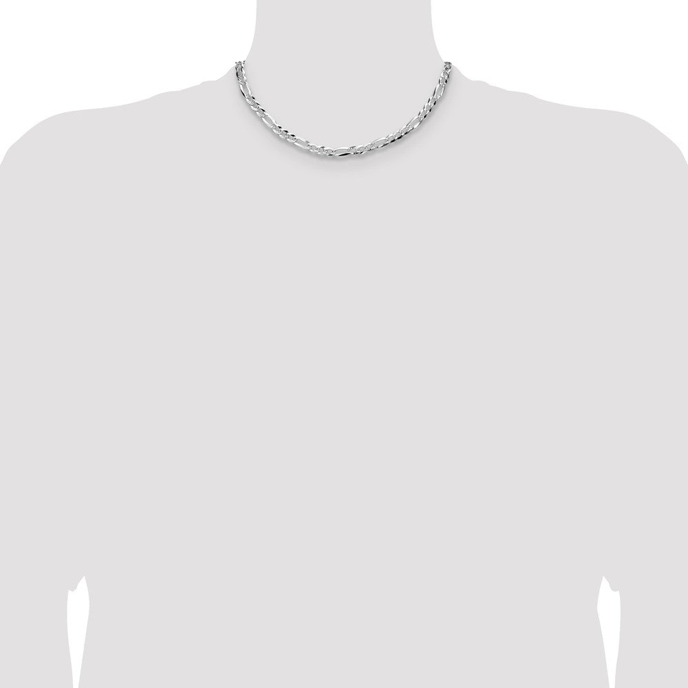 Sterling Silver 6.1mm Flat D/c Pave Figaro Chain Necklace