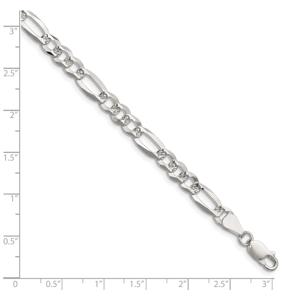 Sterling Silver 6.1mm Flat D/C Pave Figaro Chain Bracelet