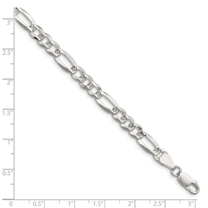Sterling Silver 6.1mm Flat D/C Pave Figaro Chain Bracelet