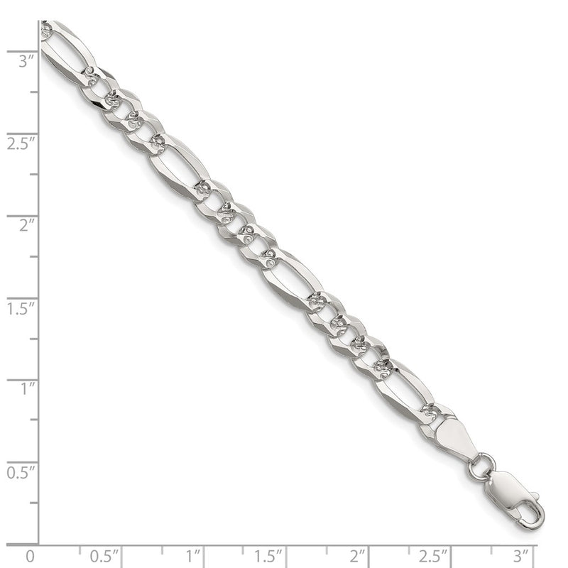 Sterling Silver 6.1mm Flat D/C Pave Figaro Chain Bracelet