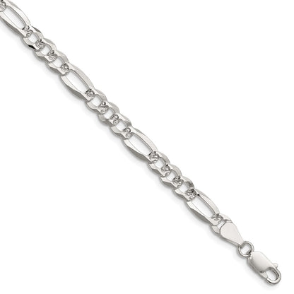 Sterling Silver 6.1mm Flat D/C Pave Figaro Chain Bracelet