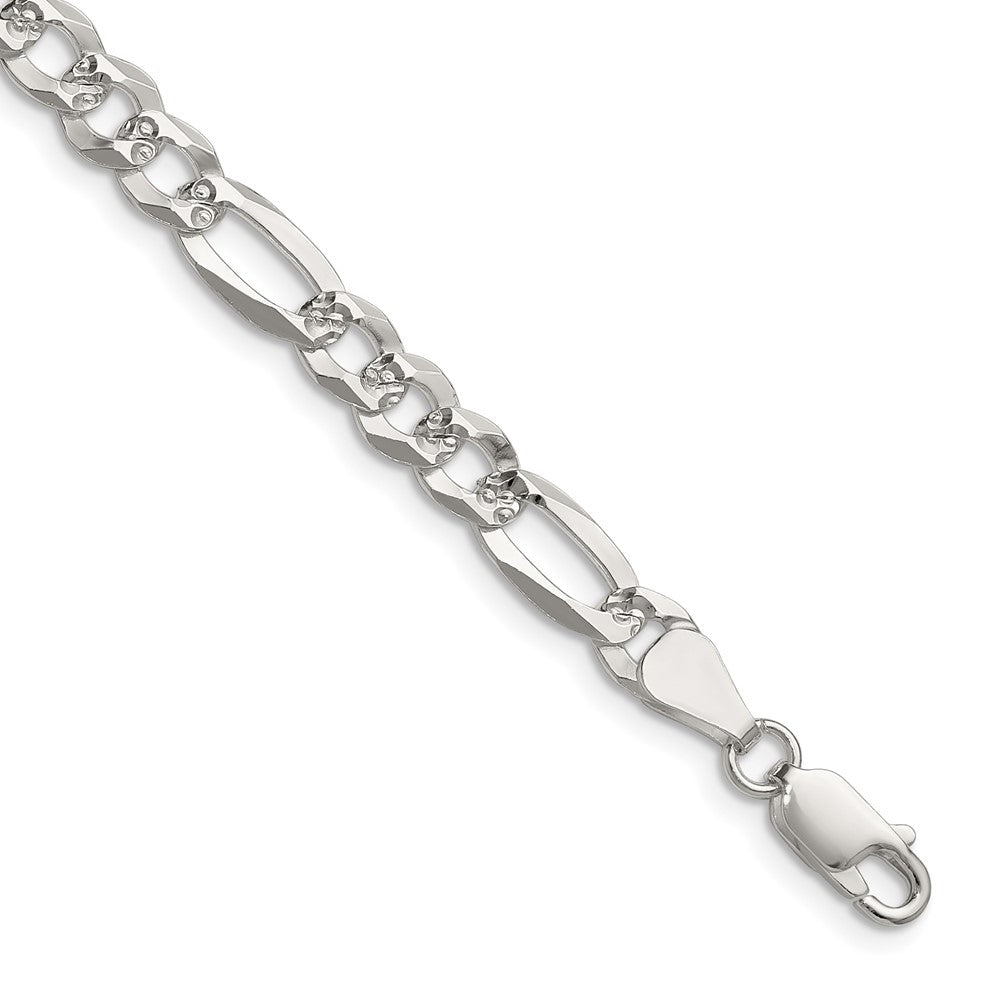 Sterling Silver 6.1mm Flat D/c Pave Figaro Chain Necklace