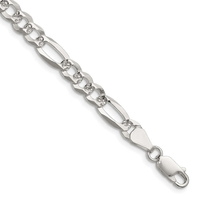 Sterling Silver 6.1mm Flat D/c Pave Figaro Chain Necklace