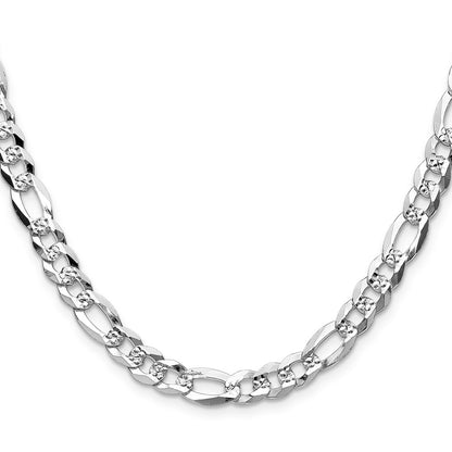 Sterling Silver 7.0mm Flat D/c Pave Figaro Chain Necklace