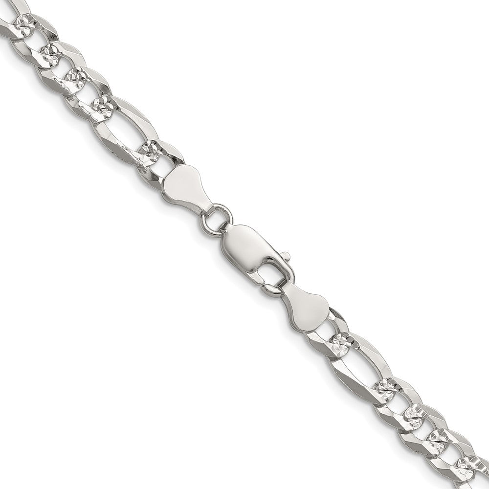Sterling Silver 7.0mm Flat D/c Pave Figaro Chain Necklace