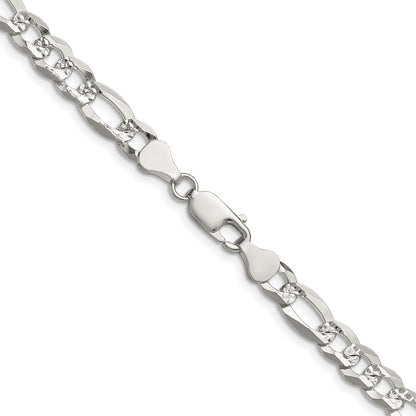 Sterling Silver 7.0mm Flat D/c Pave Figaro Chain Necklace
