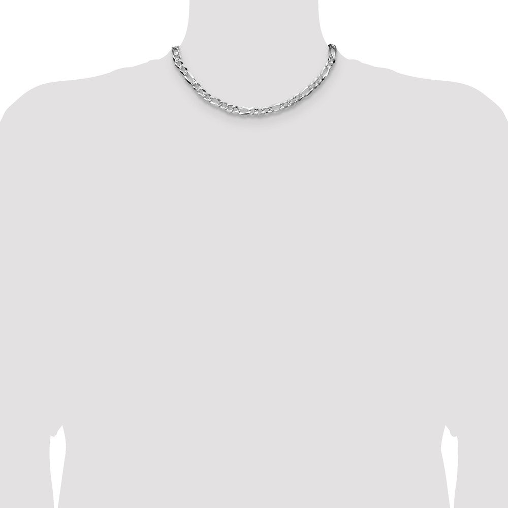 Sterling Silver 7.0mm Flat D/c Pave Figaro Chain Necklace