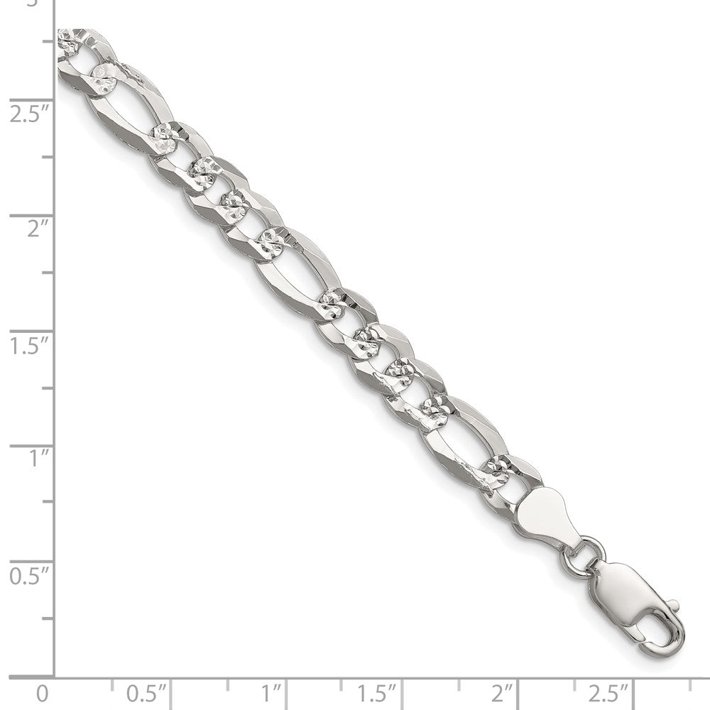 Sterling Silver 7.0mm Flat D/C Pave Figaro Chain Bracelet