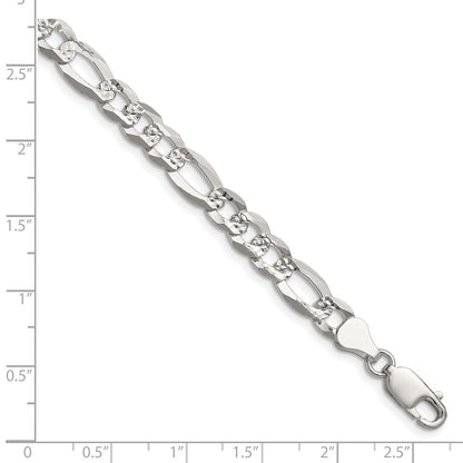 Sterling Silver 7.0mm Flat D/C Pave Figaro Chain Bracelet