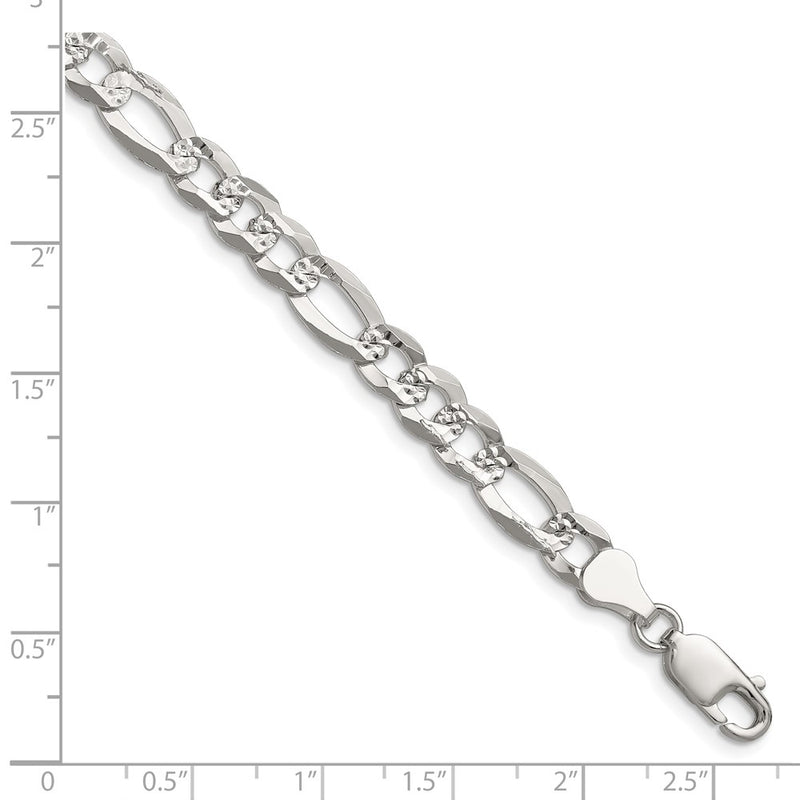 Sterling Silver 7.0mm Flat D/C Pave Figaro Chain Bracelet