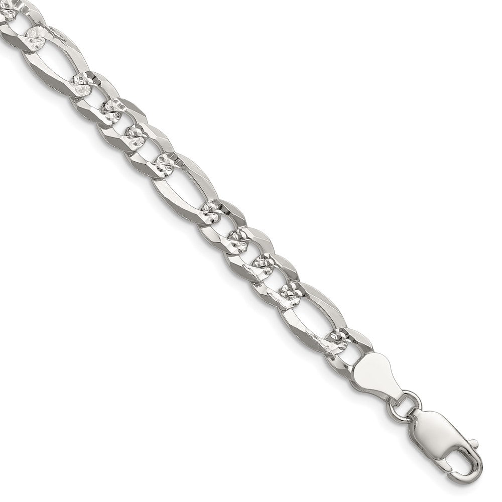 Sterling Silver 7.0mm Flat D/C Pave Figaro Chain Bracelet