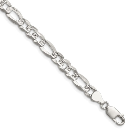 Sterling Silver 7.0mm Flat D/C Pave Figaro Chain Bracelet