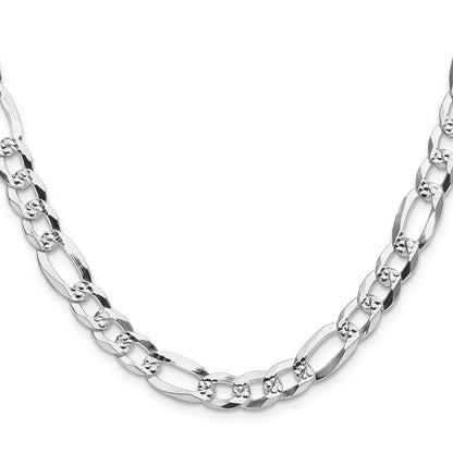 Sterling Silver 8.0mm Flat D/c Pave Figaro Chain Necklace