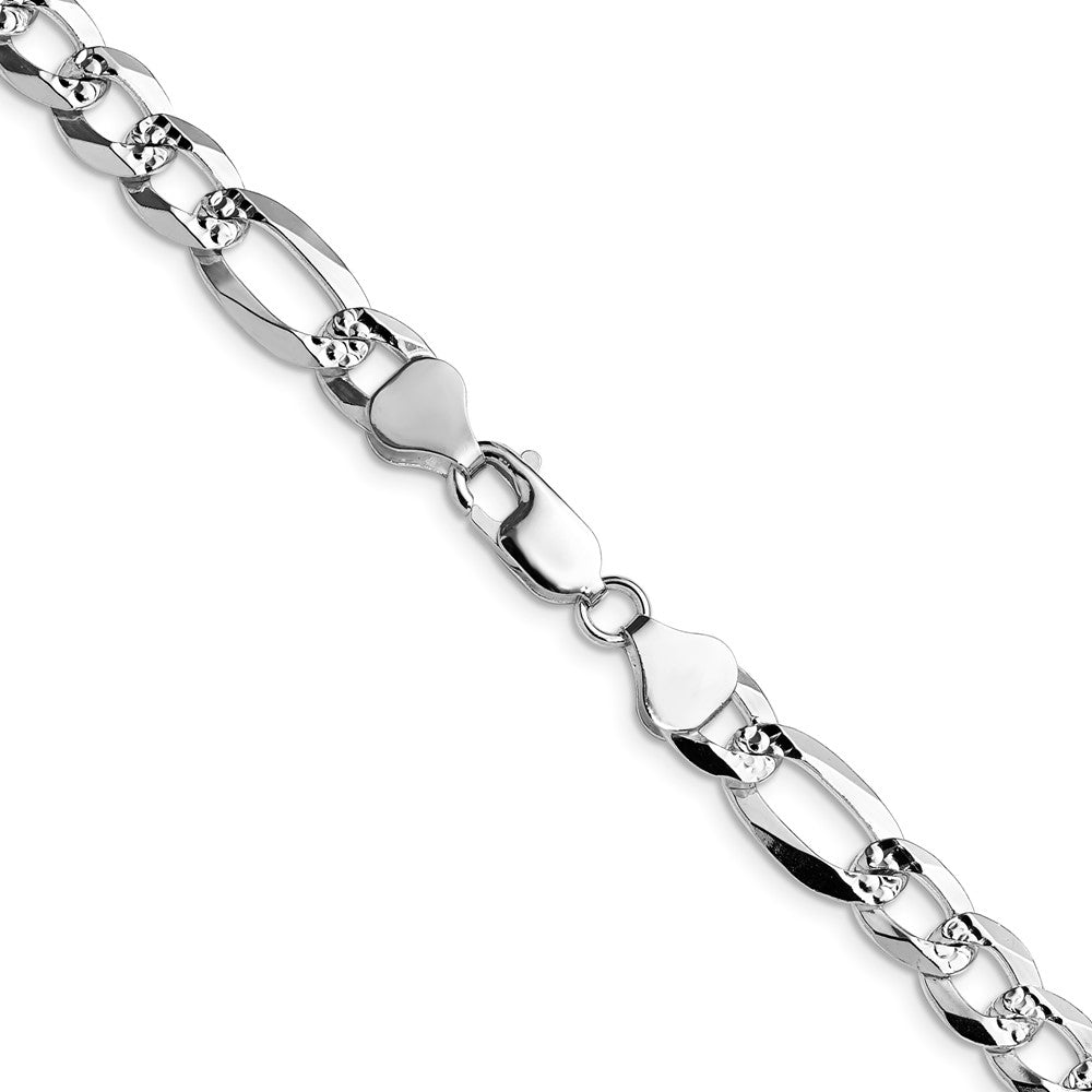 Sterling Silver 8.0mm Flat D/c Pave Figaro Chain Necklace