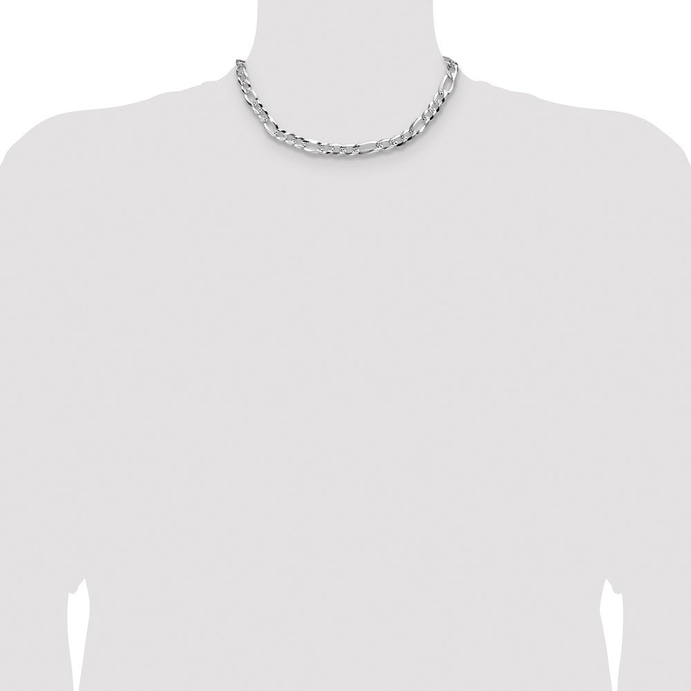 Sterling Silver 8.0mm Flat D/c Pave Figaro Chain Necklace