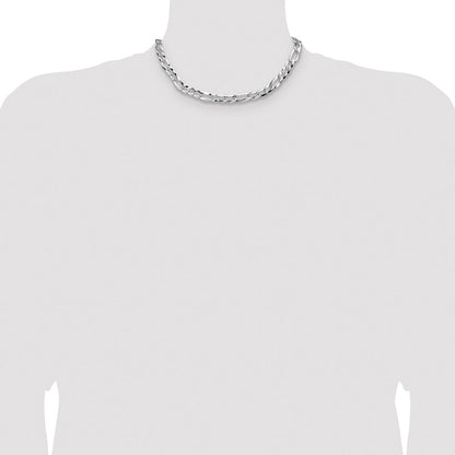 Sterling Silver 8.0mm Flat D/c Pave Figaro Chain Necklace