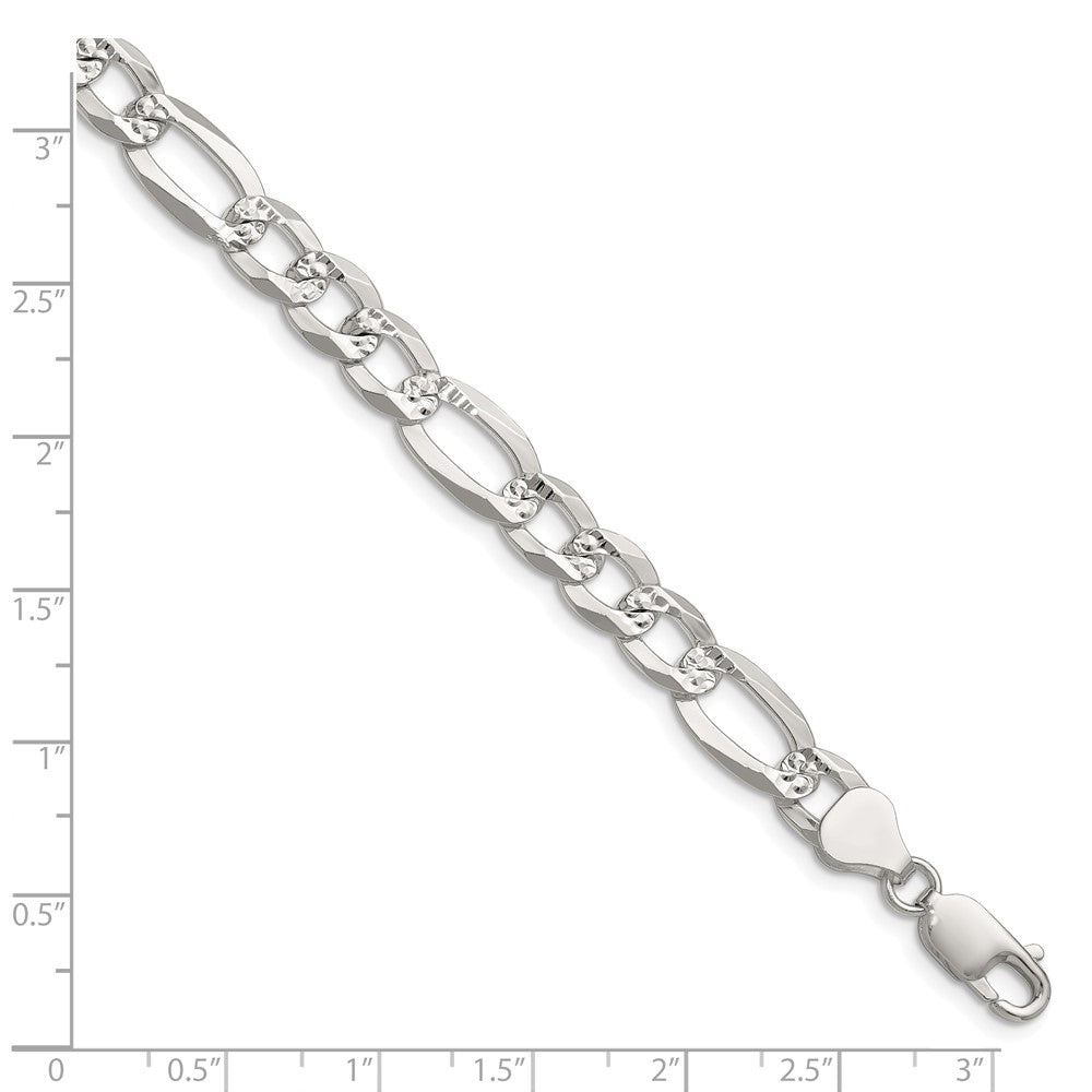 Sterling Silver 8.0mm Flat D/C Pave Figaro Chain Bracelet